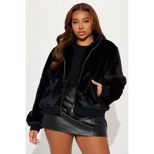 NWT! Andi Faux Fur Bomber Jacket - Black - LARGE